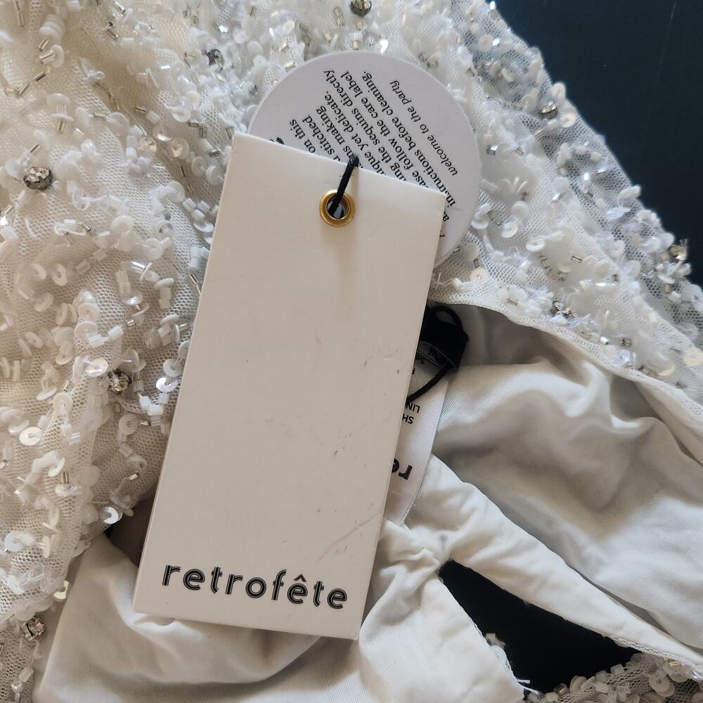 Retrofete Quinn Sequin Top in White Size XXS One Shoulder Crop NWT Beading - Picture 9 of 12